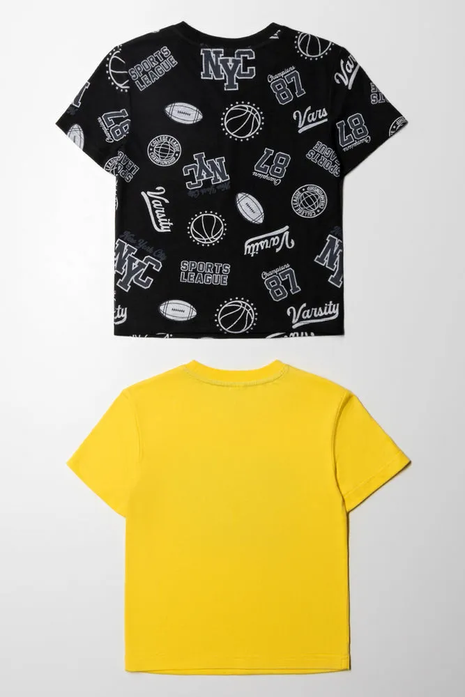 2 Pack Short Sleeve T-Shirts Black And Yellow