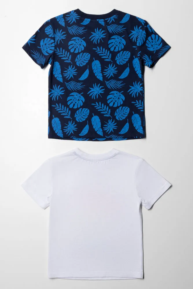 2 Pack Tropical T-Shirts White And Cobalt