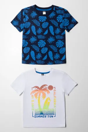 2 Pack Tropical T-Shirts White And Cobalt