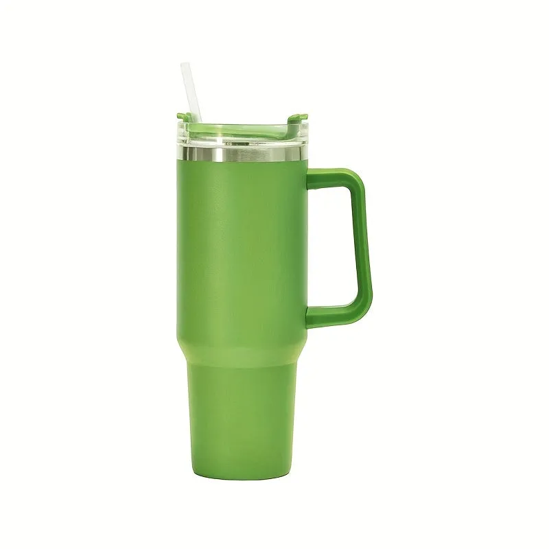 40oz Giant Insulated Stainless Steel Cup - Keeps Drinks Icy Cold for Hours, Features Portable Handle, Straw, Leak-Proof Design, Upgraded Double-Layer Car Handle, and Large Capacity - Perfect for Outdoor Enthusiasts, Camping, Hiking, and More!