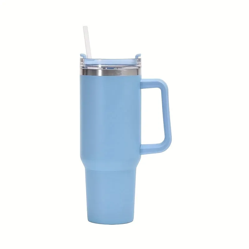 40oz Giant Insulated Stainless Steel Cup - Keeps Drinks Icy Cold for Hours, Features Portable Handle, Straw, Leak-Proof Design, Upgraded Double-Layer Car Handle, and Large Capacity - Perfect for Outdoor Enthusiasts, Camping, Hiking, and More!