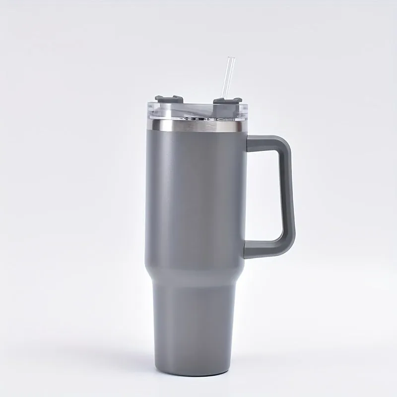 40oz Giant Insulated Stainless Steel Cup - Keeps Drinks Icy Cold for Hours, Features Portable Handle, Straw, Leak-Proof Design, Upgraded Double-Layer Car Handle, and Large Capacity - Perfect for Outdoor Enthusiasts, Camping, Hiking, and More!