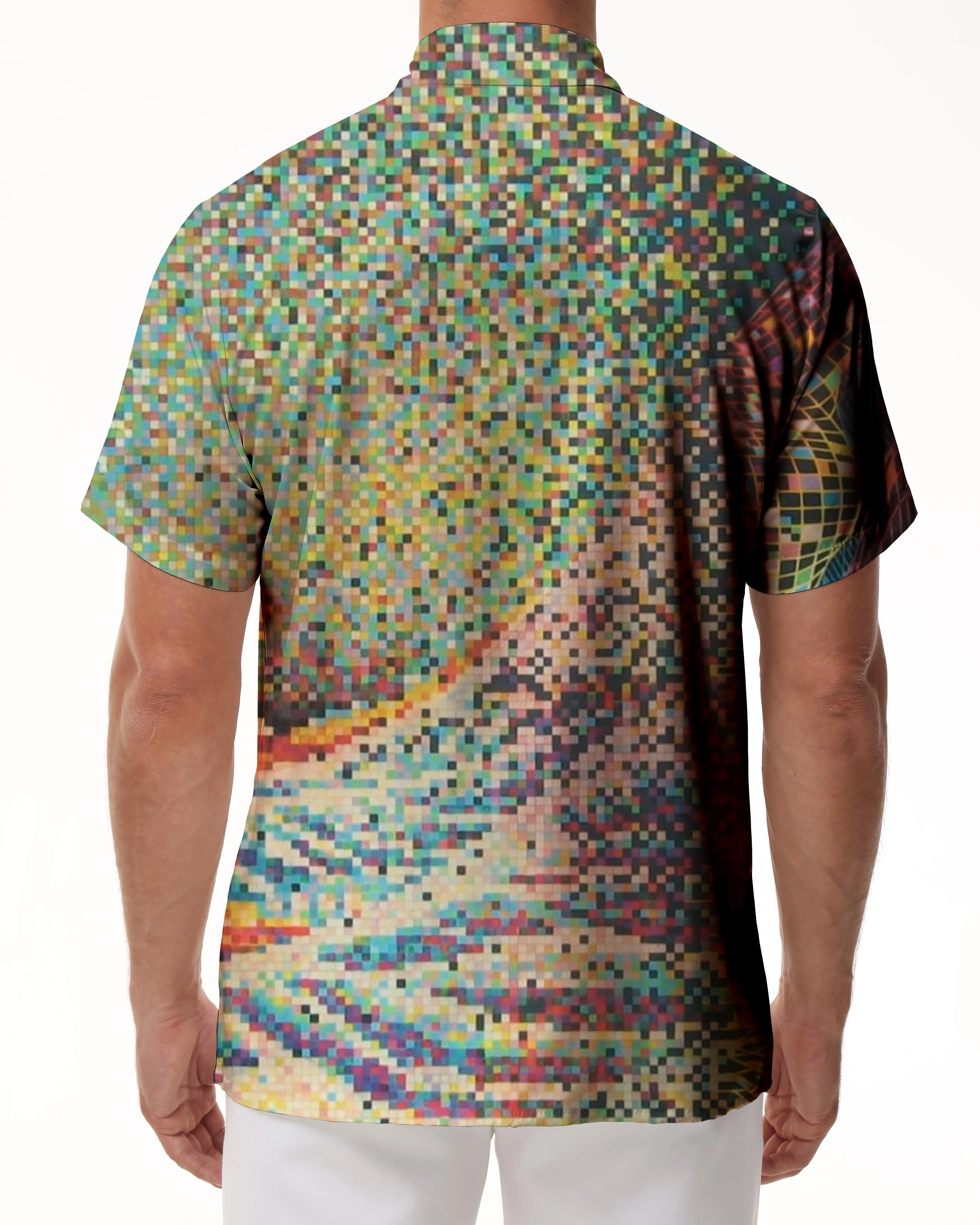 Abstract Color Mosaic Tropical Hawaiian Button Lapel Short Sleeve Men's Shirt 3D Digital Print Four Seasons Vacation Beach Top