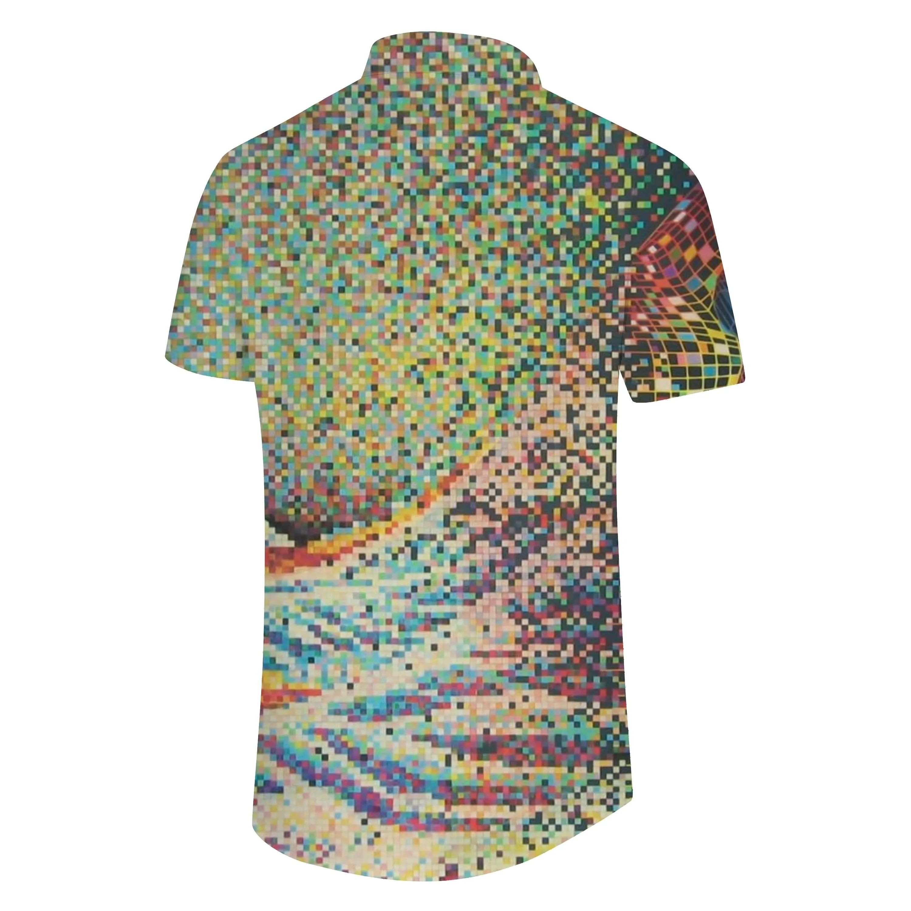 Abstract Color Mosaic Tropical Hawaiian Button Lapel Short Sleeve Men's Shirt 3D Digital Print Four Seasons Vacation Beach Top