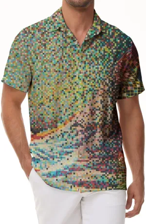 Abstract Color Mosaic Tropical Hawaiian Button Lapel Short Sleeve Men's Shirt 3D Digital Print Four Seasons Vacation Beach Top