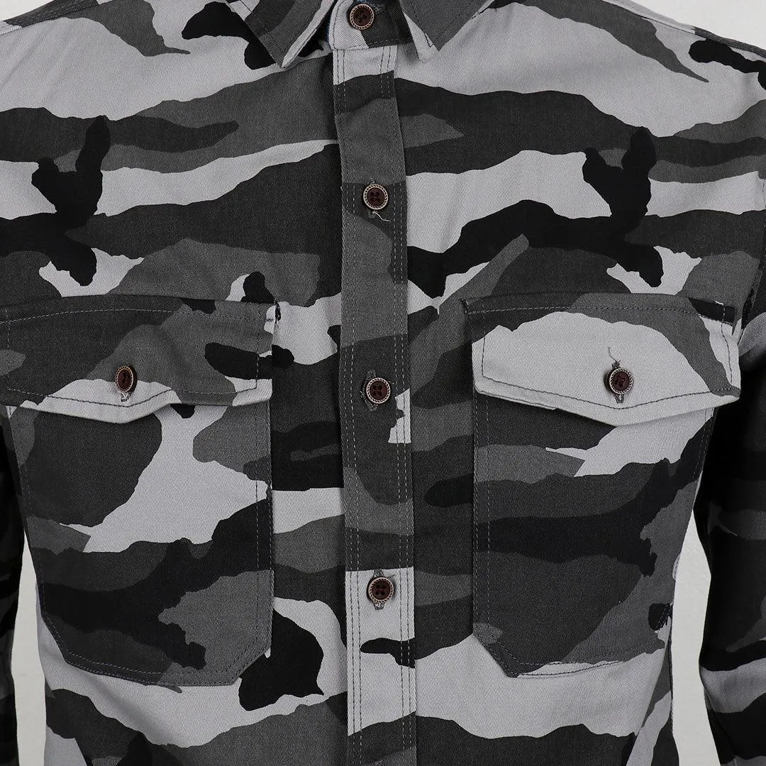 Bajieli Vintage Camo Linen Casual Men Button Down Long Sleeve Shirts