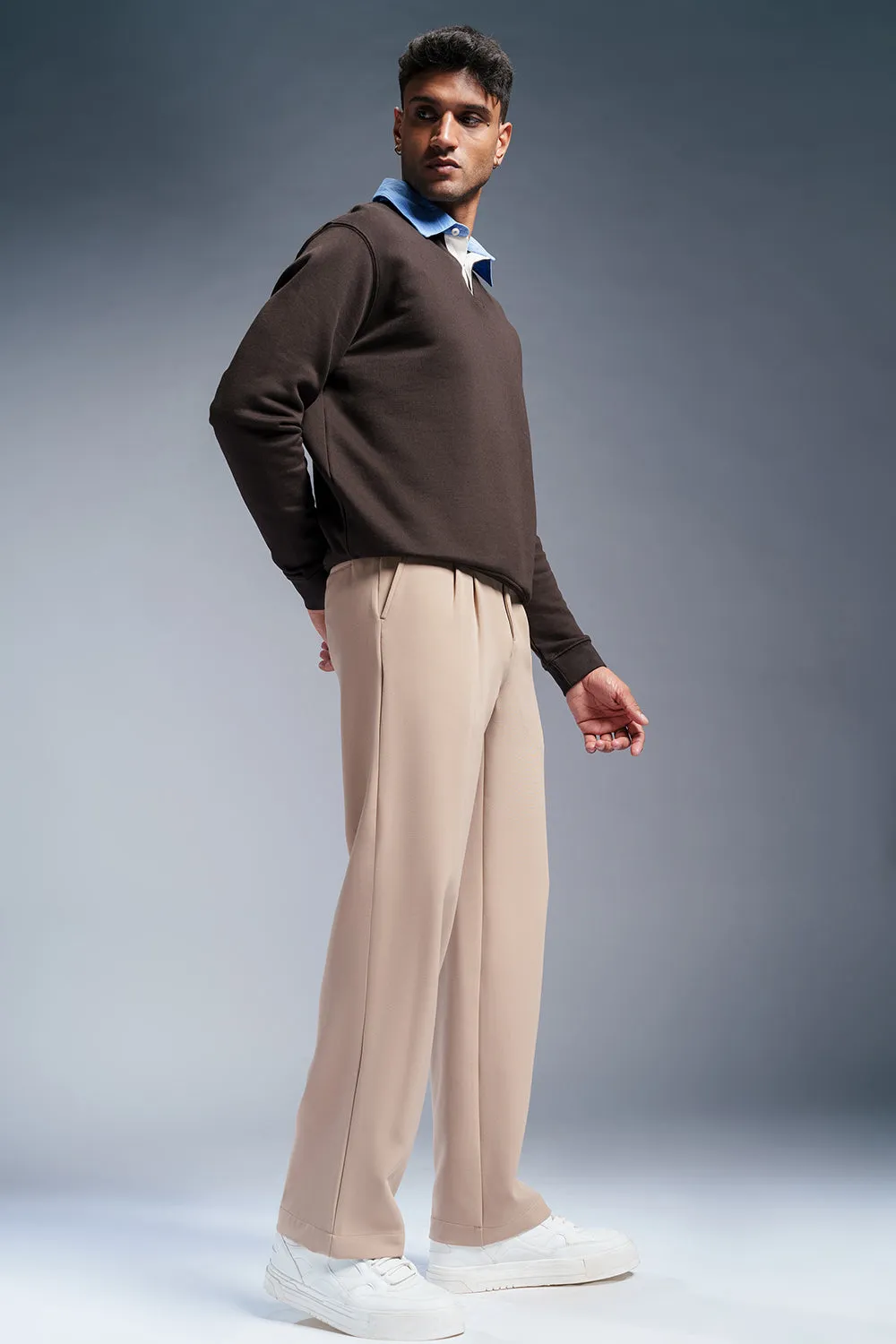 Beige Blaze Men's Double Pleated Korean Pants