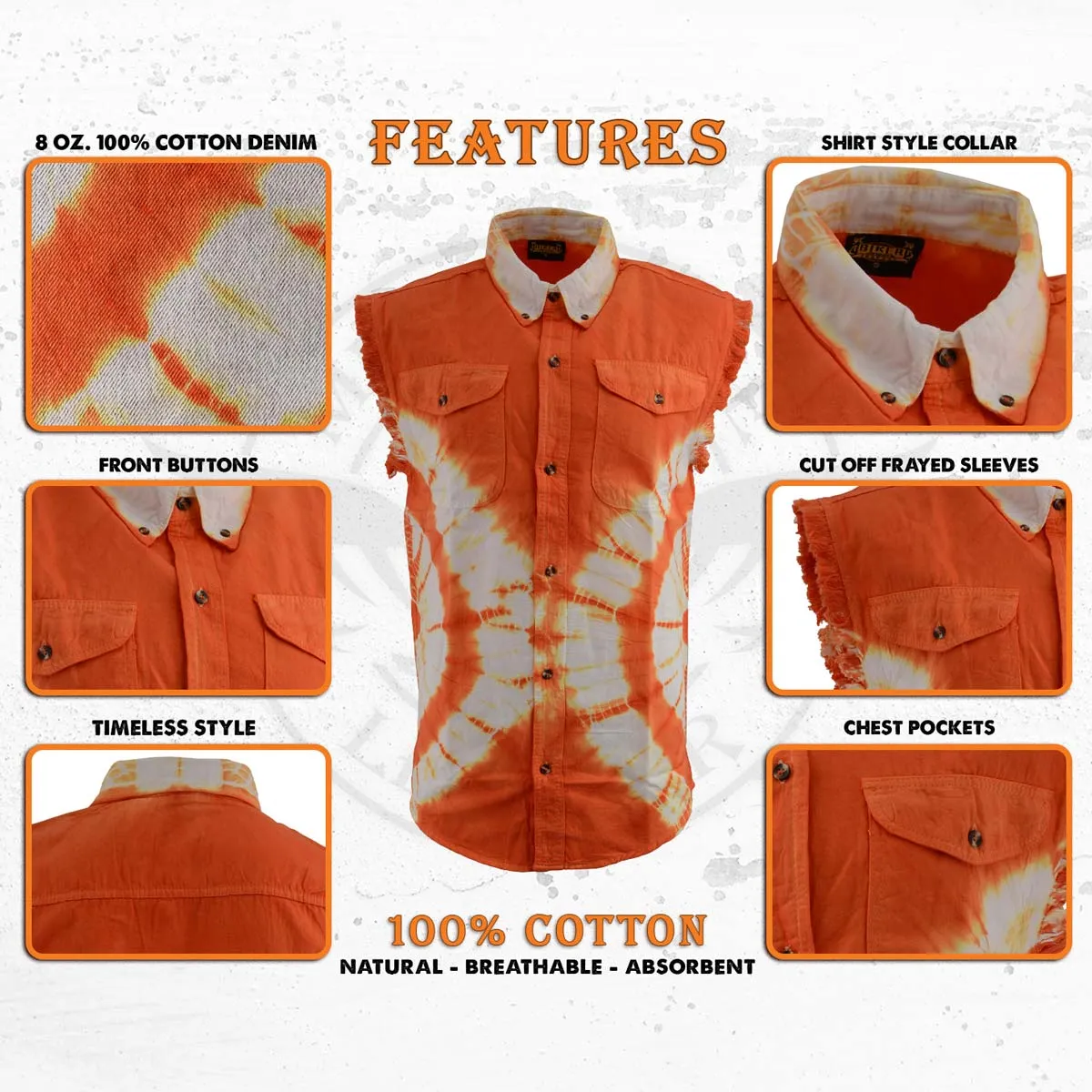 Biker Clothing Co. MDM11680 Men's Classic Orange and White Tie-Dye