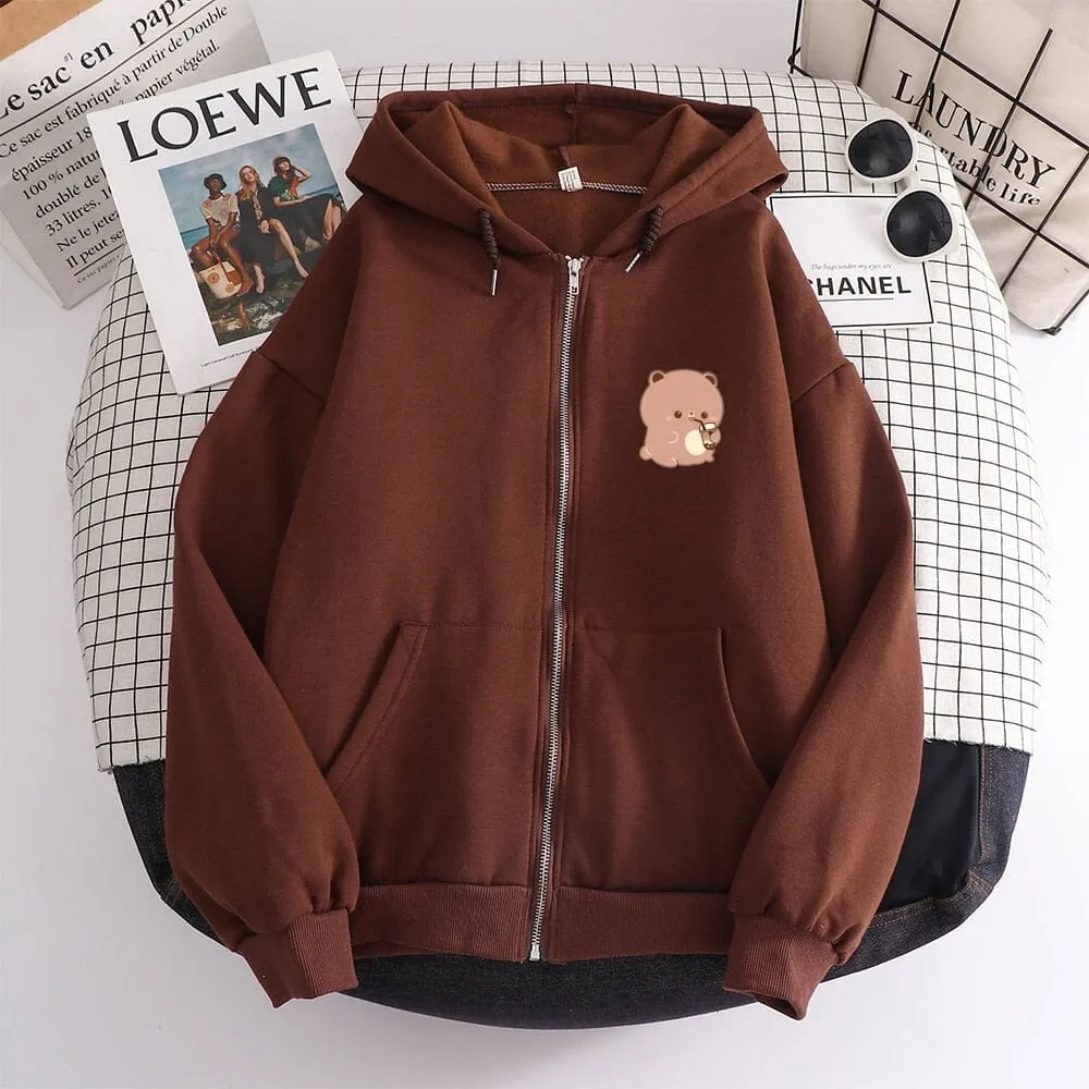 Boba Lovin Boberu the Bear Soft Zip-Up Hoodie