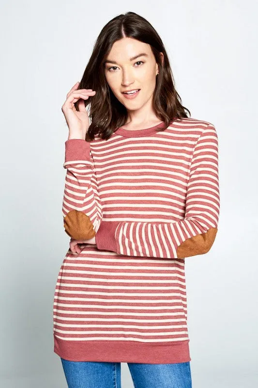 Burgundy Striped French Terry Sweater