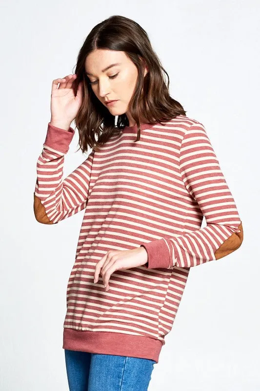 Burgundy Striped French Terry Sweater