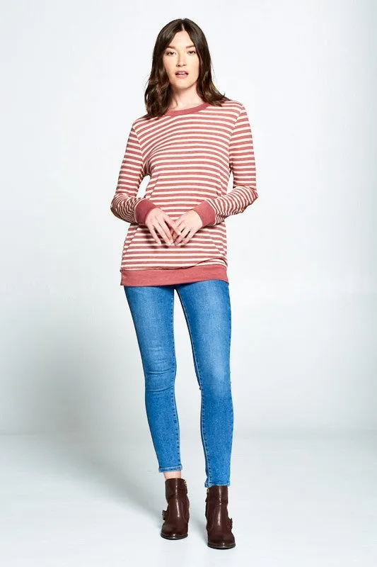 Burgundy Striped French Terry Sweater