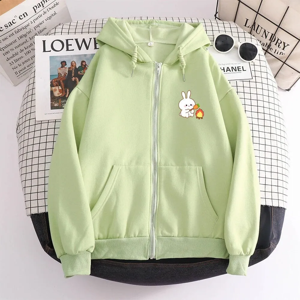 Camping Bun Bun the Bunny Soft Zip-Up Hoodie