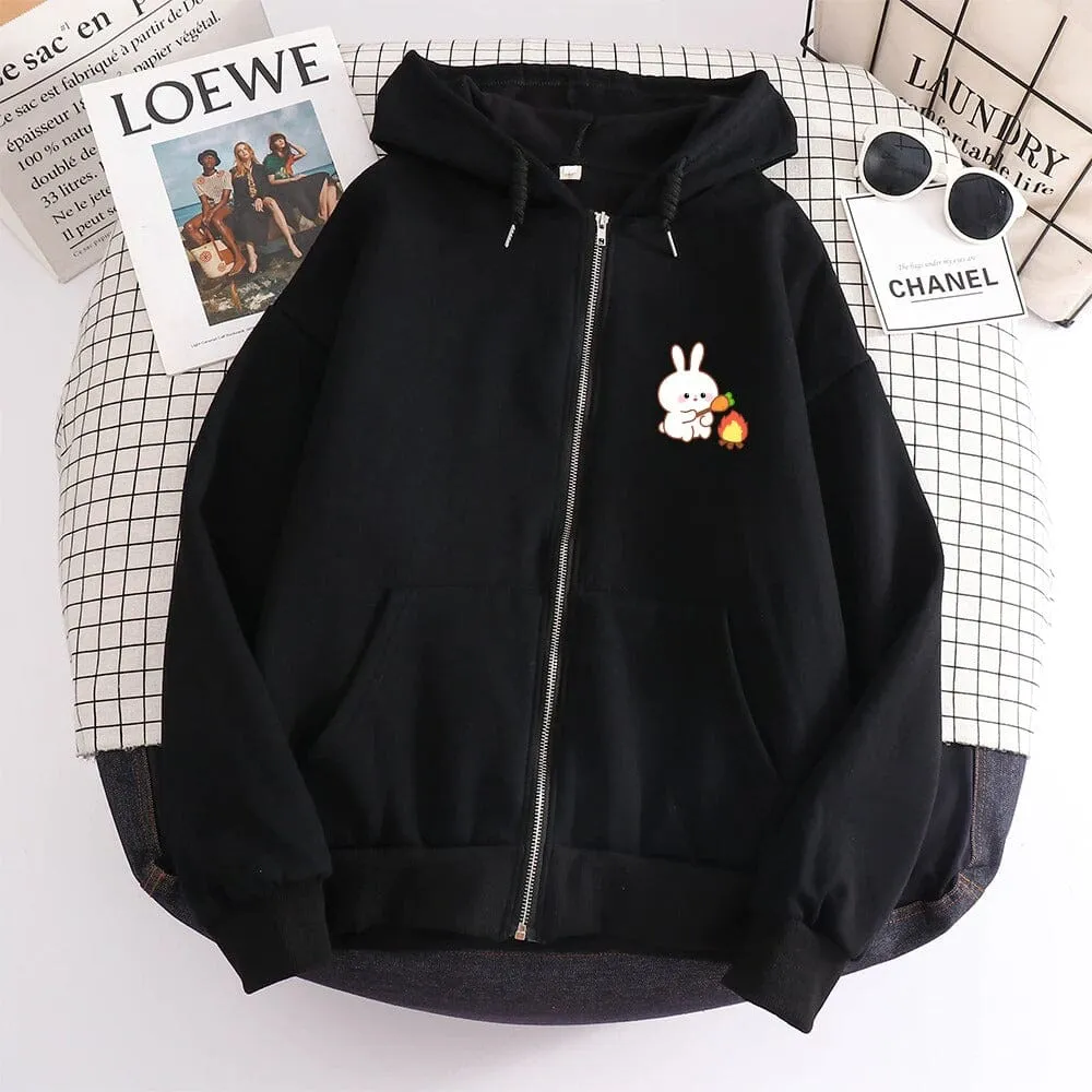 Camping Bun Bun the Bunny Soft Zip-Up Hoodie