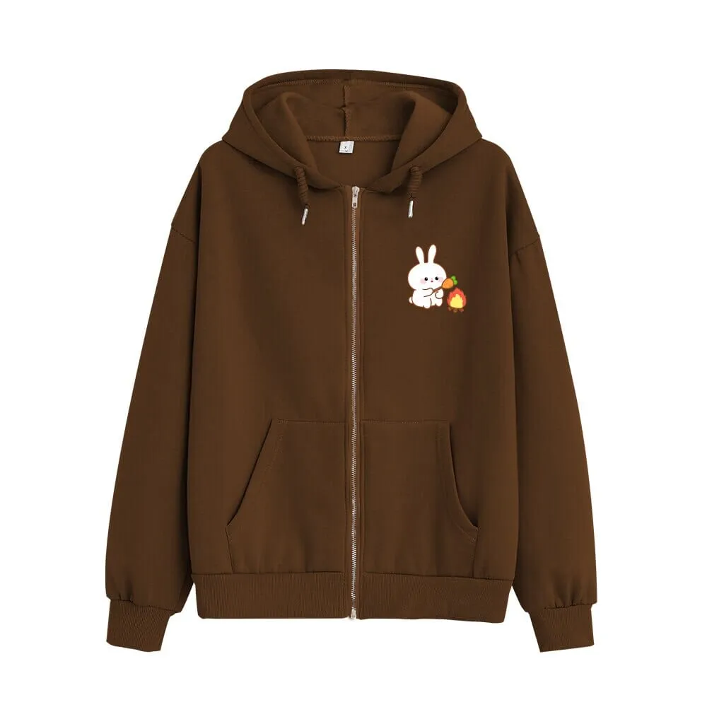 Camping Bun Bun the Bunny Soft Zip-Up Hoodie