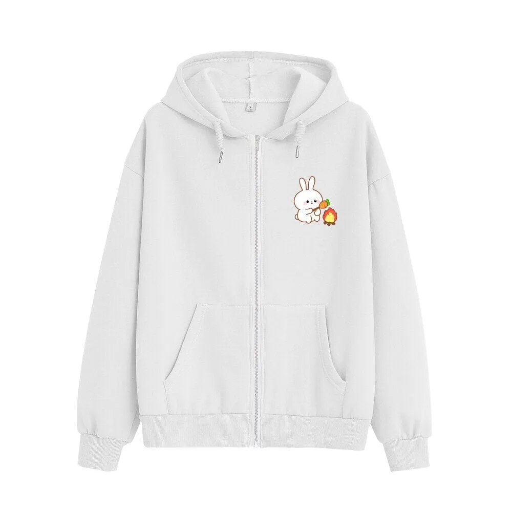 Camping Bun Bun the Bunny Soft Zip-Up Hoodie