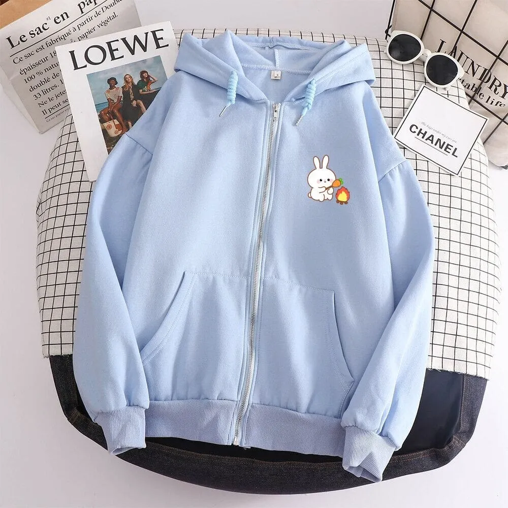 Camping Bun Bun the Bunny Soft Zip-Up Hoodie