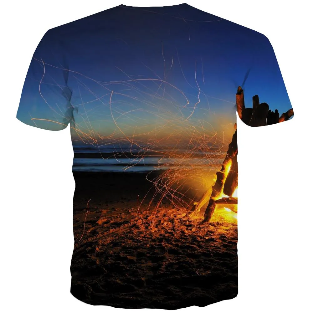 Camping T shirts Men Sunset T-shirts Graphic Forest T-shirts 3d Flame T shirts Funny