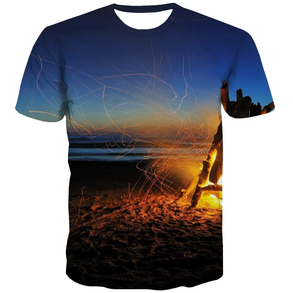 Camping T shirts Men Sunset T-shirts Graphic Forest T-shirts 3d Flame T shirts Funny