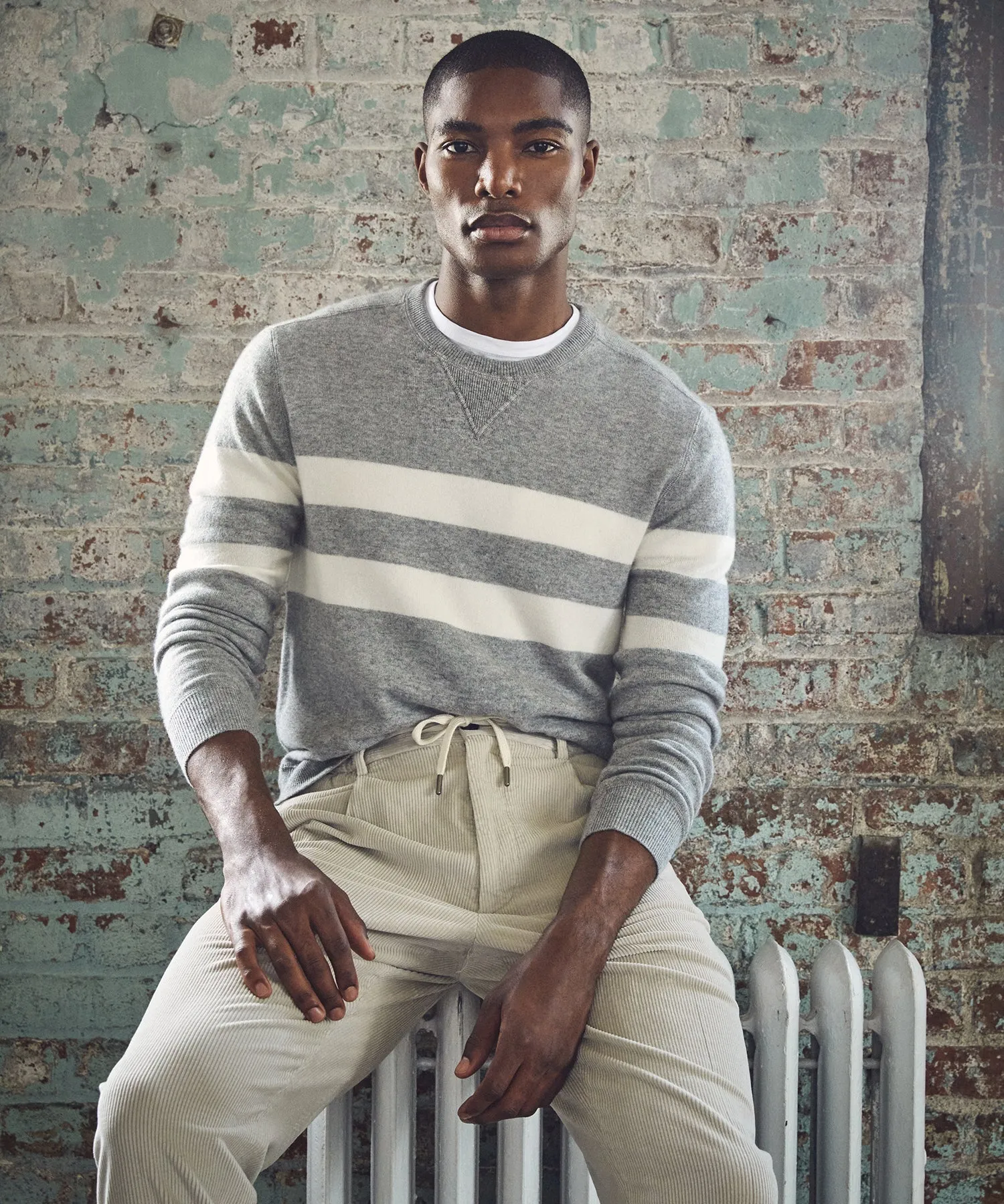 Cashmere Stripe Sweatshirt in Heather Grey