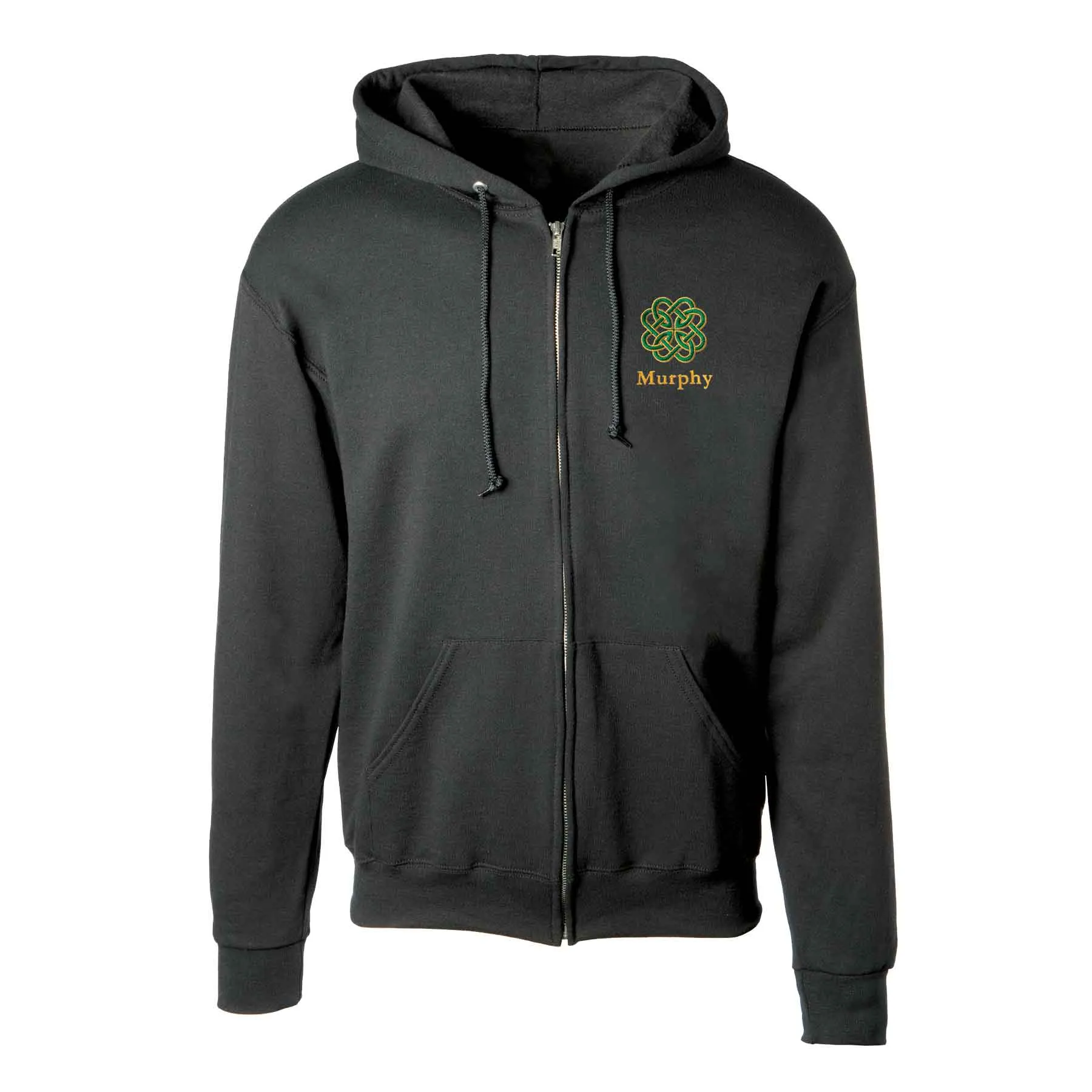 Celtic Clover Knot Embroidered Personalized Full Zip Hoodie- Black