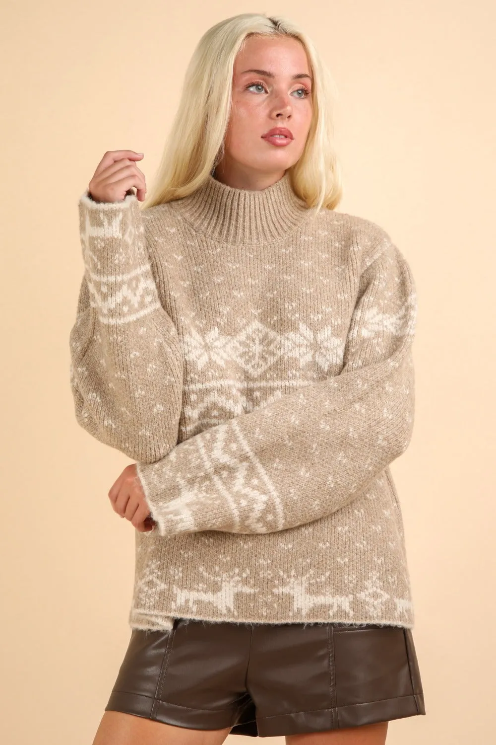 Christmas Element Mock Neck Long Sleeve Sweater