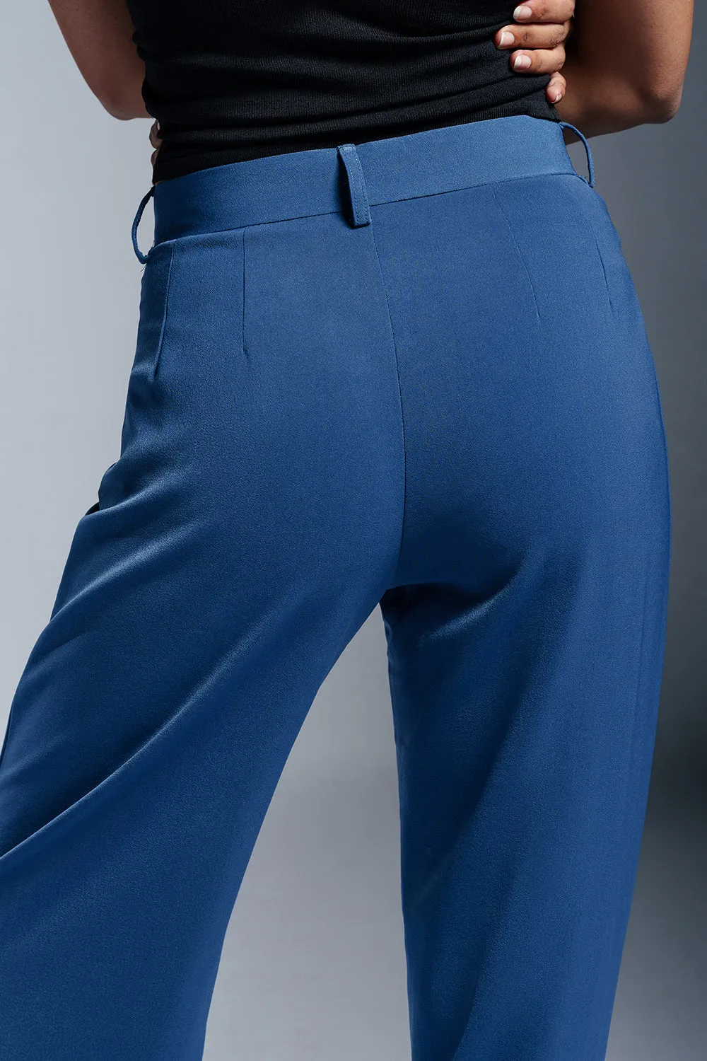 Classic Cobalt Strap Detailed Korean Pants