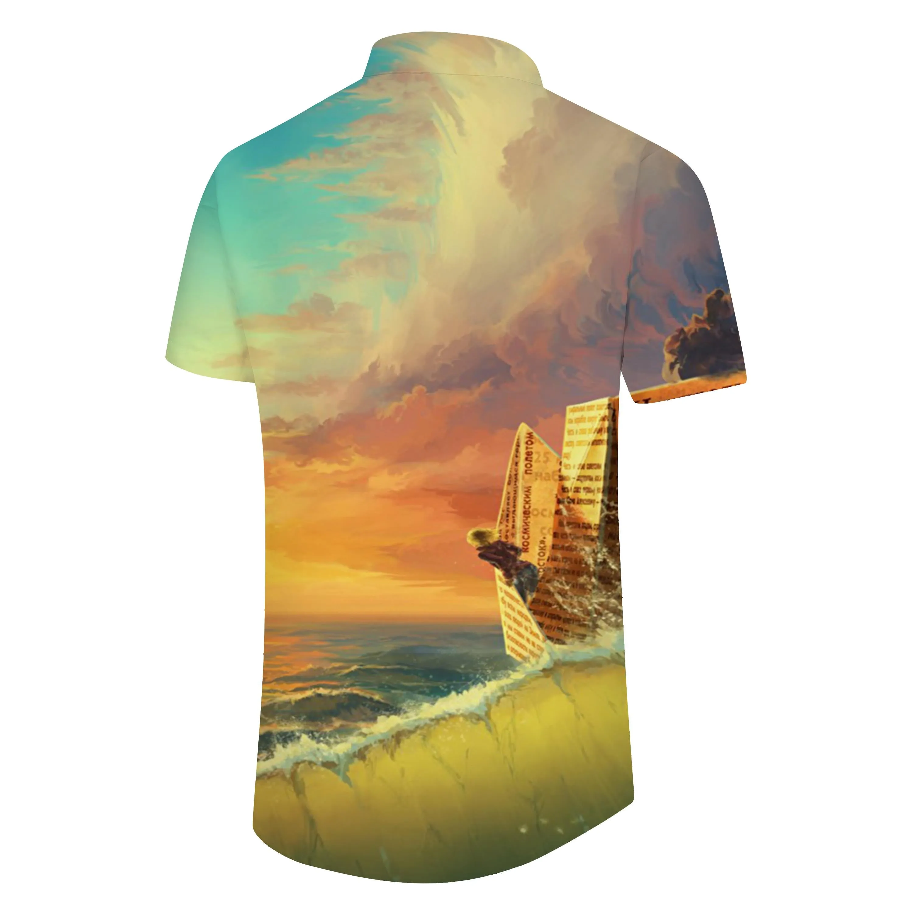 Colorful abstract cartoon Hawaiian button men's four seasons vacation beach short-sleeved tops soft, comfortable and light