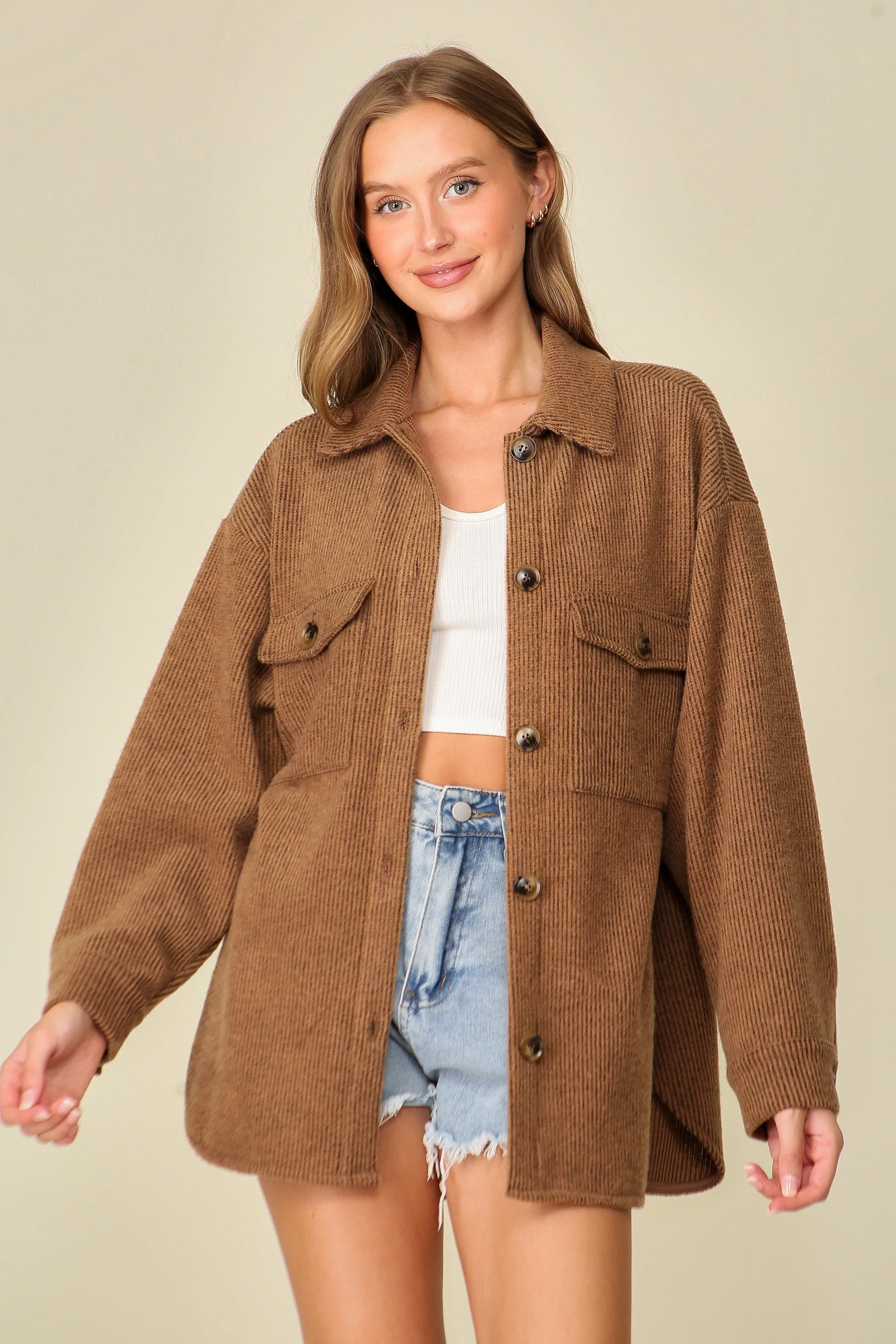 Cozy Brushed Waffle Oversized Shacket