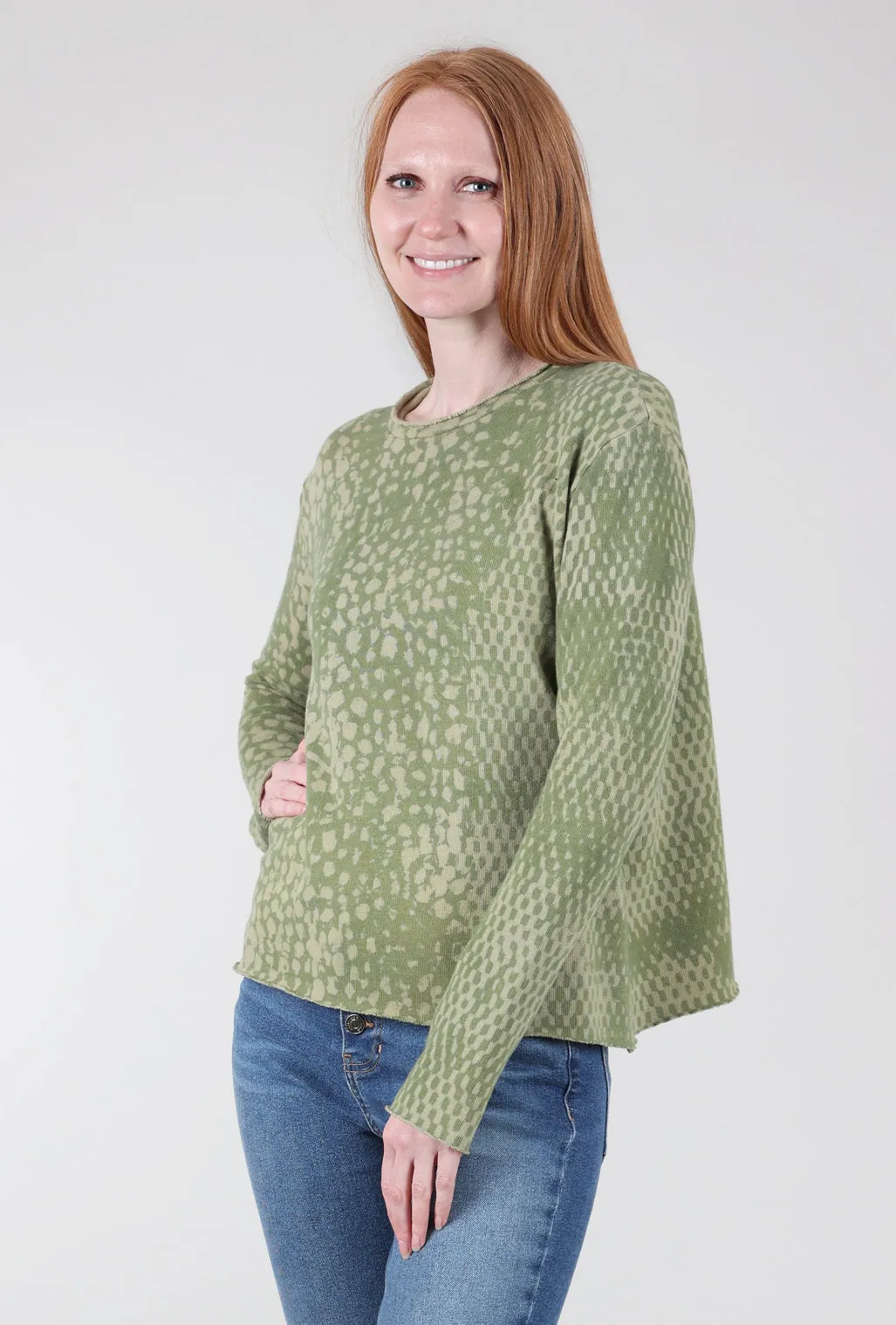 Cozy Dot Dye Top, Avocado/Stone