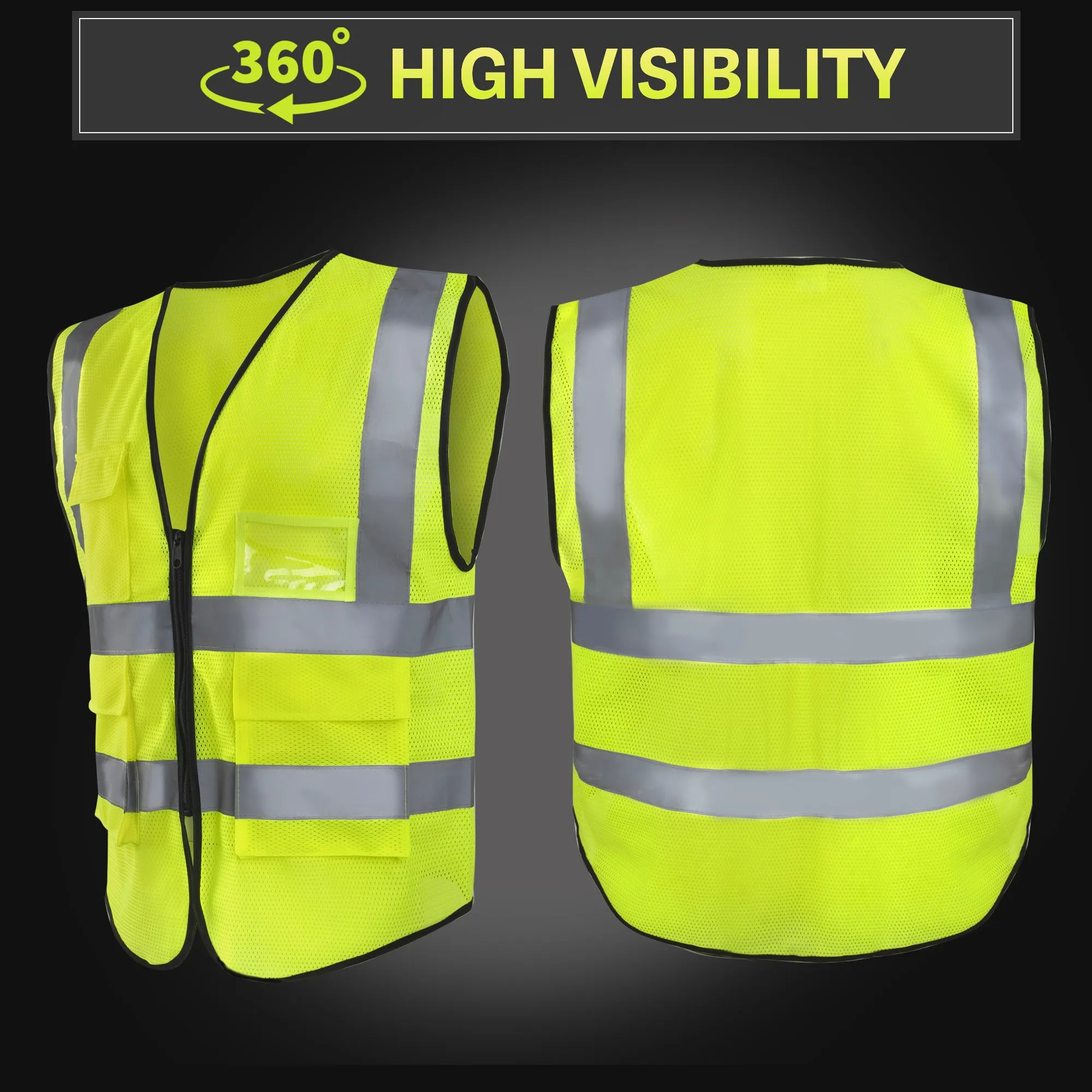 Deluxe Adult High Visibility Safety Vest With Clear ID Pocket