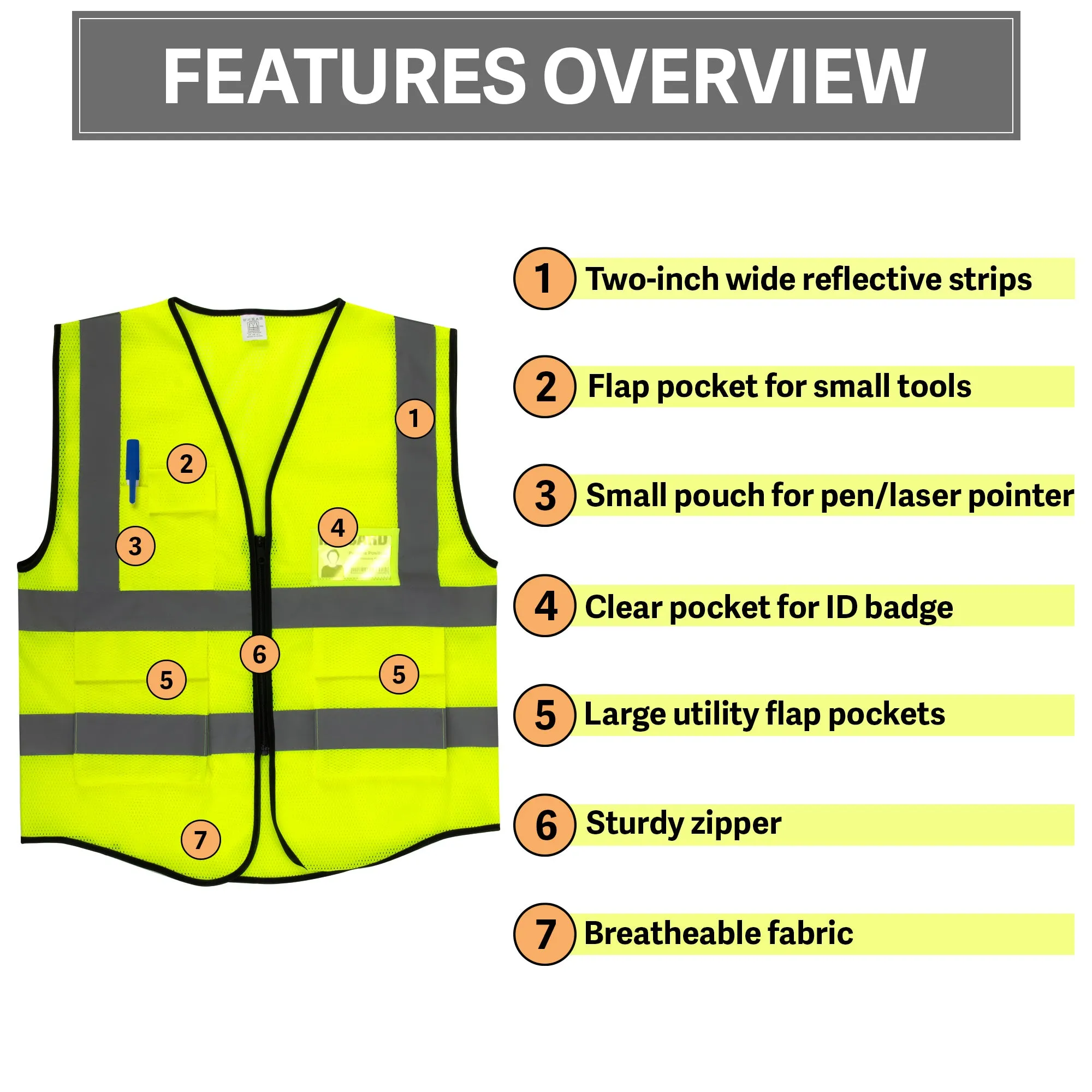 Deluxe Adult High Visibility Safety Vest With Clear ID Pocket