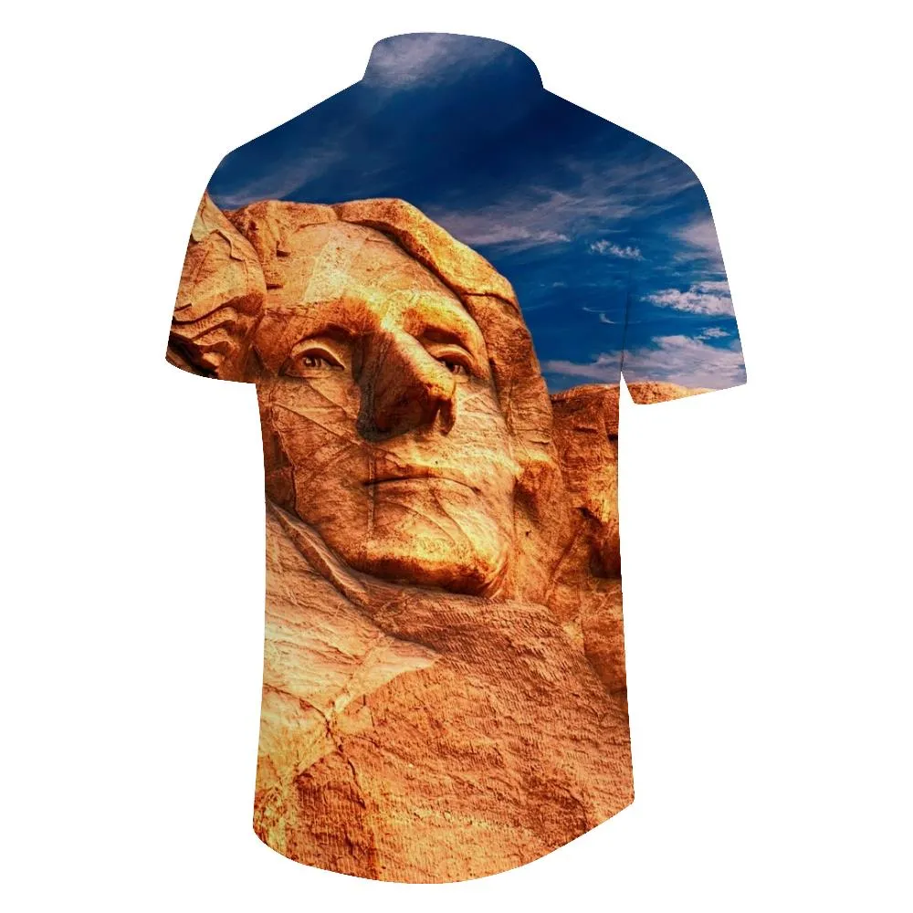 Design sense desert statue geometric art short-sleeved shirt fashion style travel seaside men's comfortable breathable short-sleeved shirt Hawaii