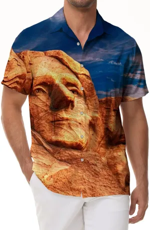 Design sense desert statue geometric art short-sleeved shirt fashion style travel seaside men's comfortable breathable short-sleeved shirt Hawaii