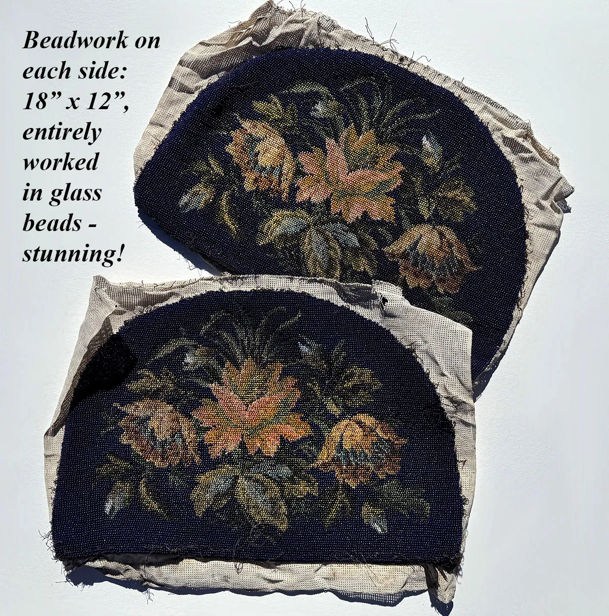 Fabulous Large Pair of Victorian Beadwork Panels Made for Tea Cozy, Perfect to Make into Pillows