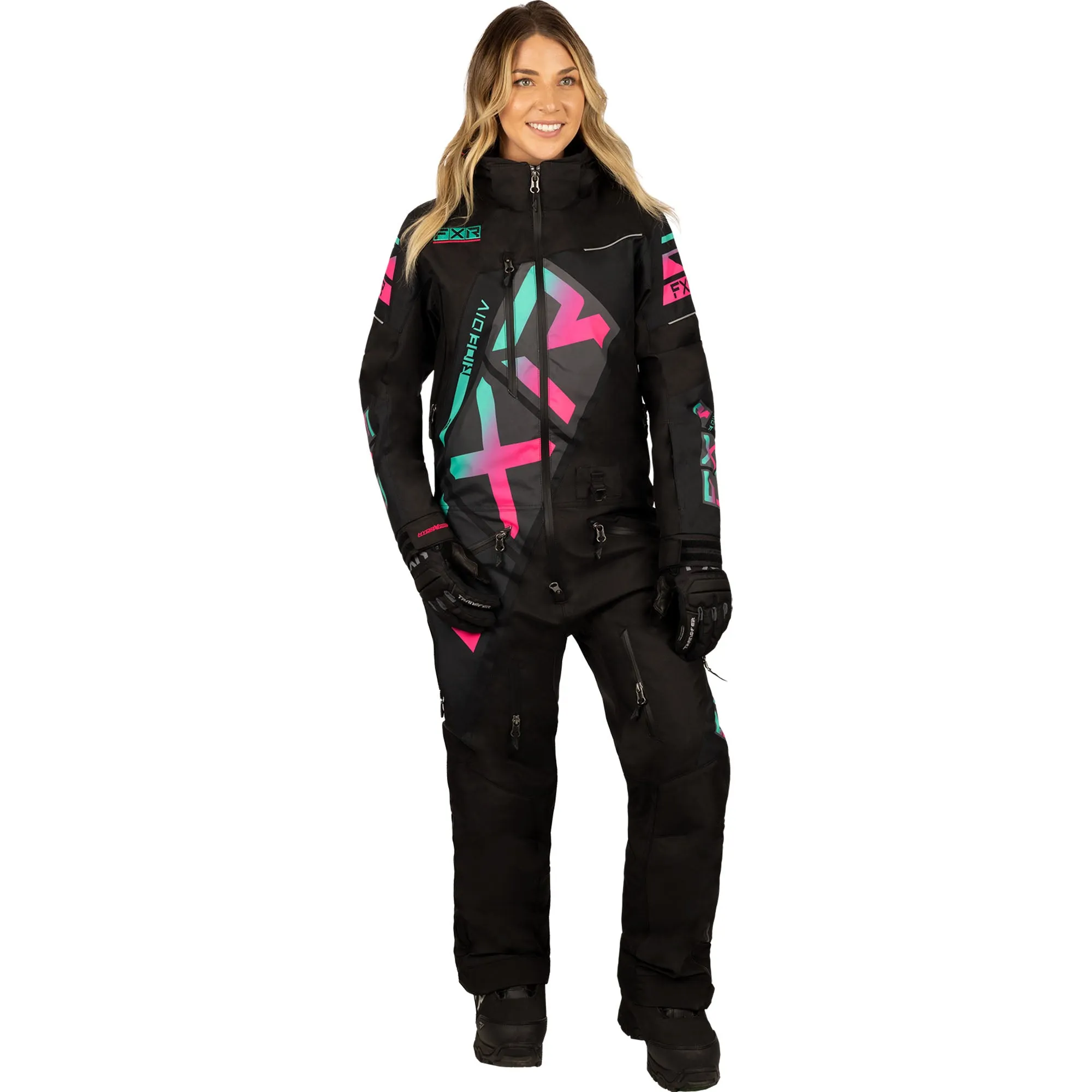 FXR CX Lite Snowmobile Monosuit Black/Mint-Electric Pink Fade