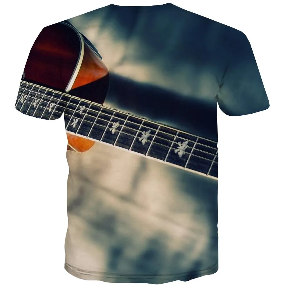 Guitar T shirts Men Music T-shirts 3d Wooden Tshirts Casual Metal T shirts Funny