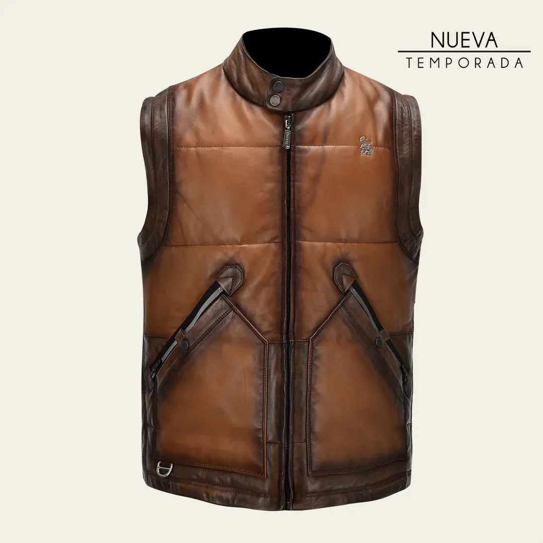 H353COC - Cuadra honey casual leather vest for men