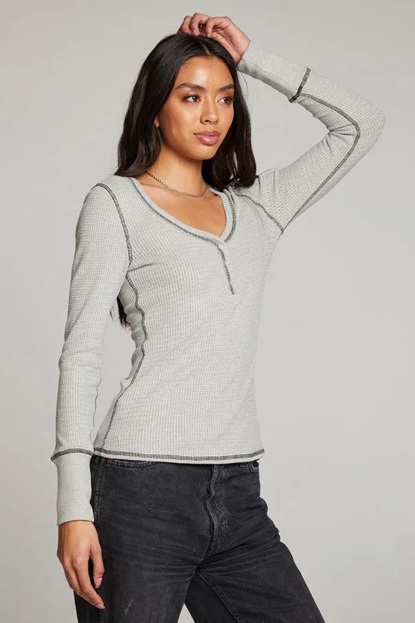 Heather Grey Long Sleeve Henley Top