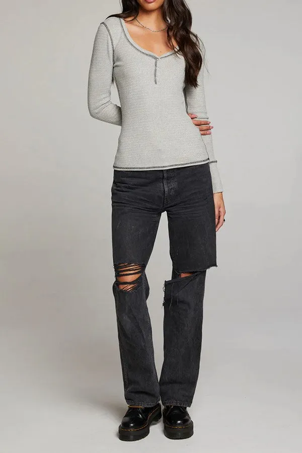 Heather Grey Long Sleeve Henley Top