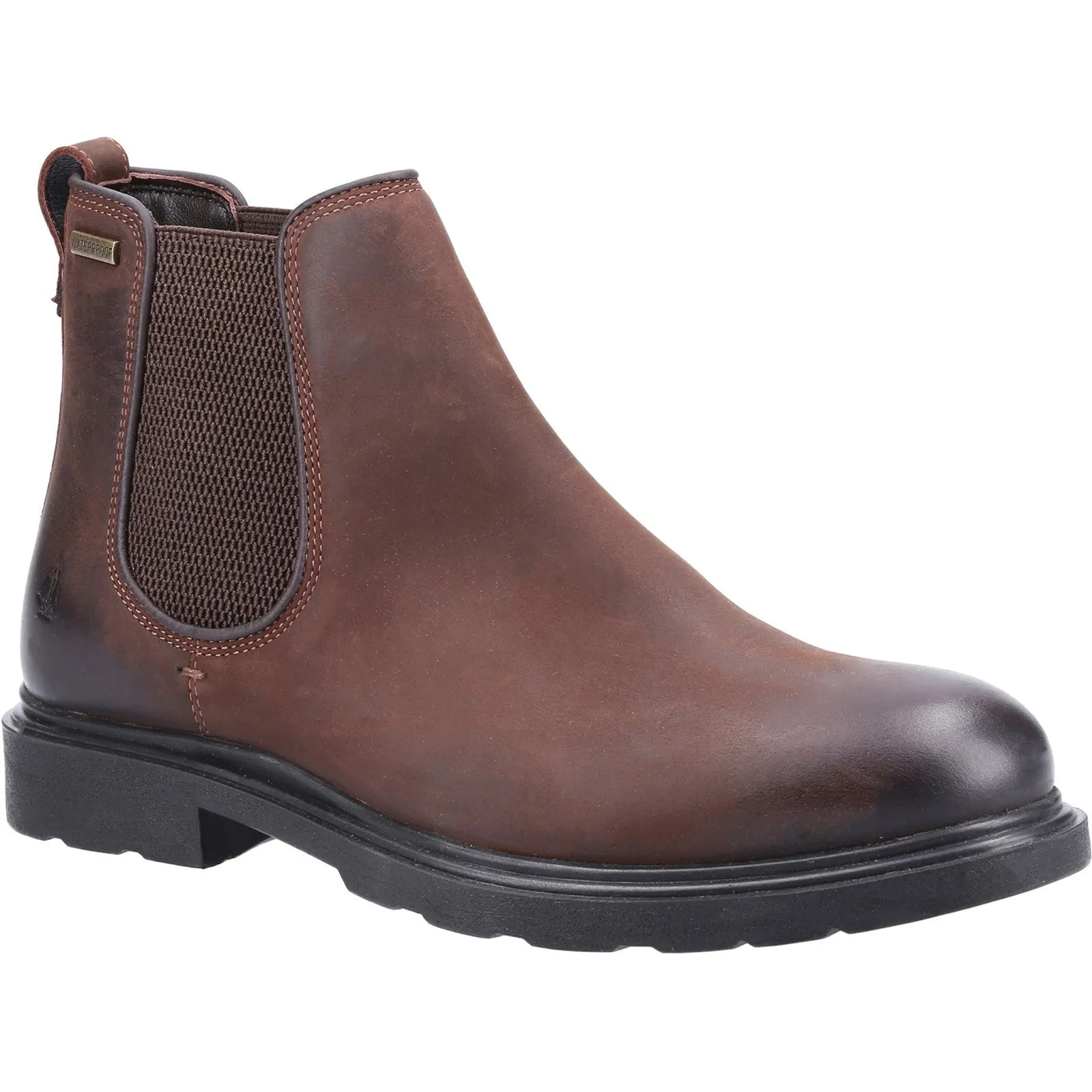 Hush Puppies Preston Mens Brown Leather Waterproof Pull On Ankle Boots