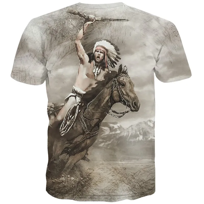 Indians T shirts Men Horse T-shirts 3d Animal T-shirts Graphic Sketch Tshirts Novelty Painting Shirt Print