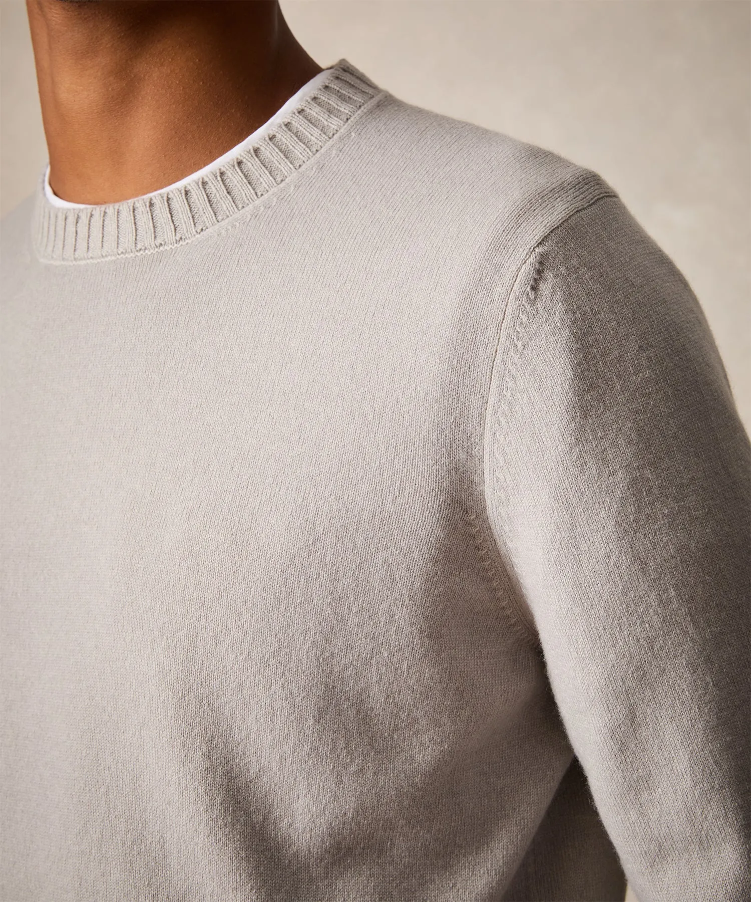 Italian Garment Dyed Cashmere Crewneck Sweater in Beige