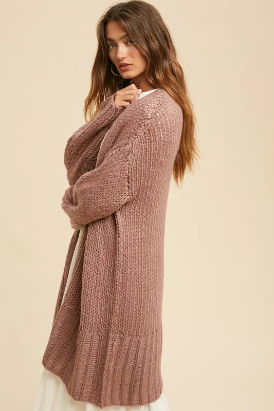 Knit Long Cardigan (Rose)