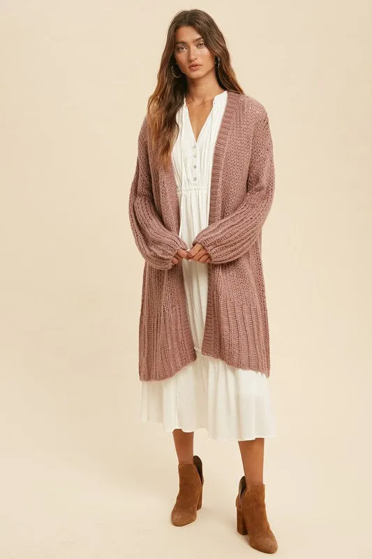 Knit Long Cardigan (Rose)