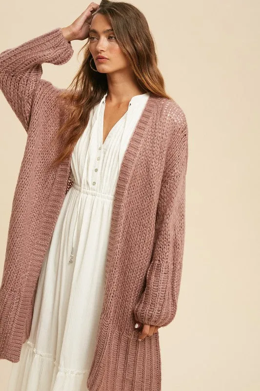 Knit Long Cardigan (Rose)