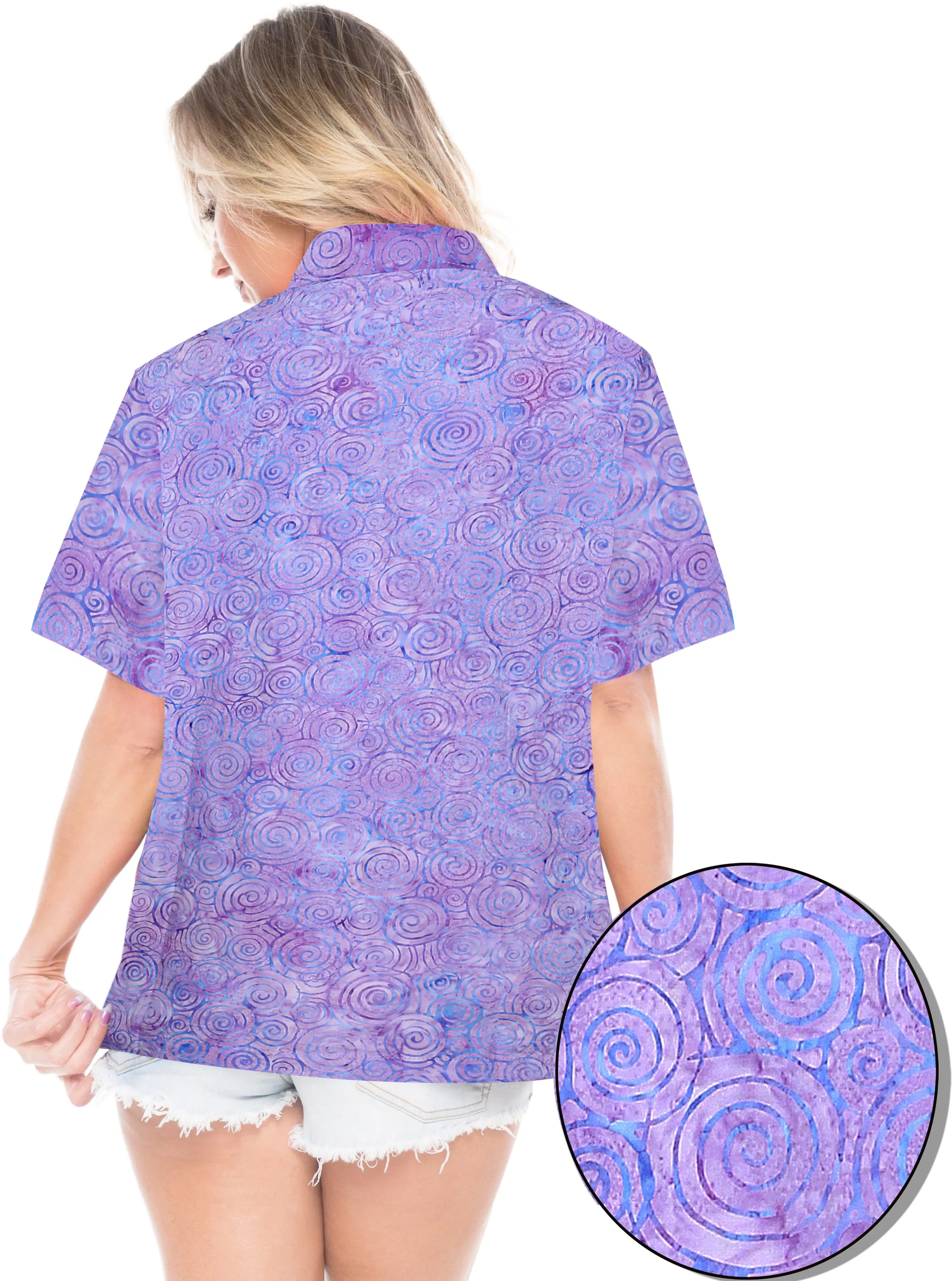 LA LEELA Women's Beach Button Down Short Sleeve Casual 100% cotton  hand printed Blouse Purple