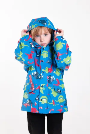 Lined Rain Jacket, Blue Dinosaurs (runs large, recommend sizing down)