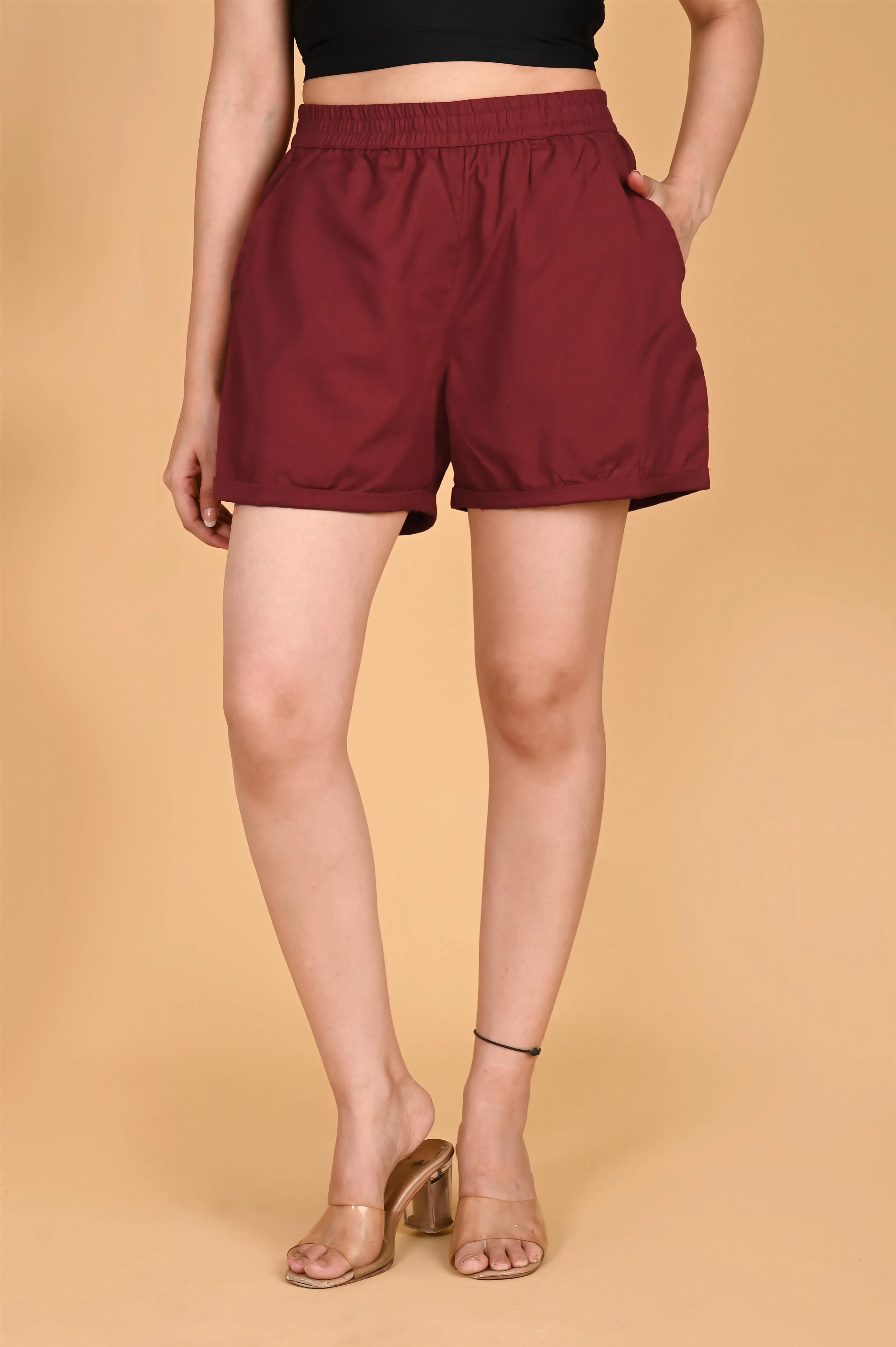 MAROON LINEN SHORTS