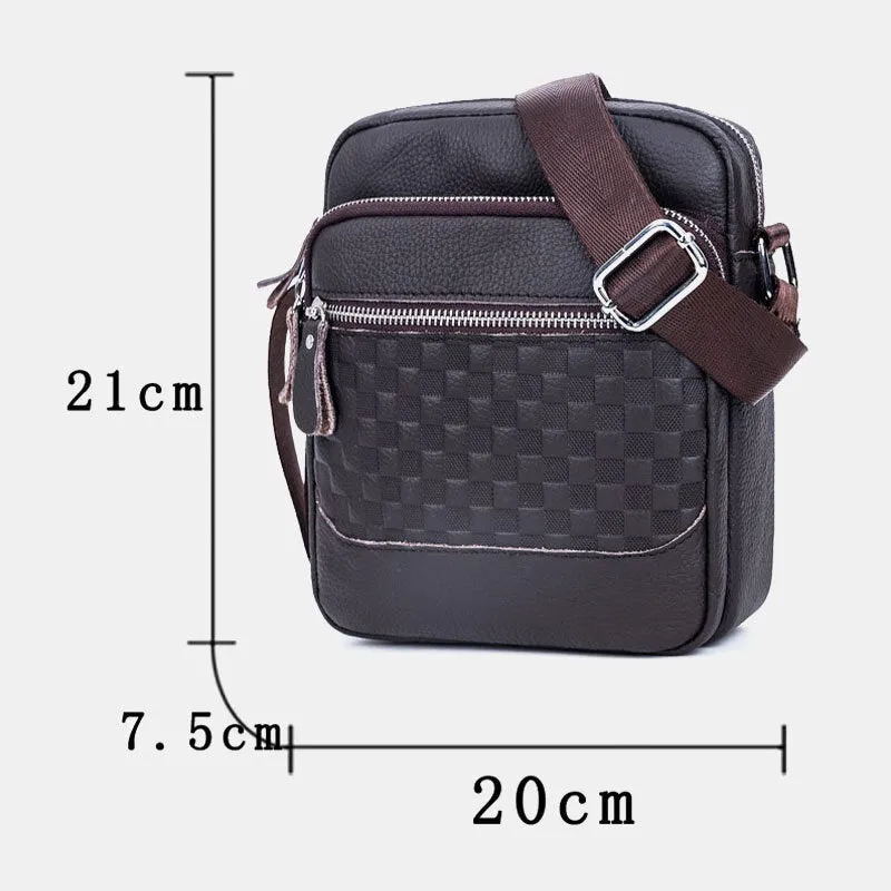 Men Genuine Leather Weave Waterproof Multifunction Multi-Layers Crossbody Bag Shoulder